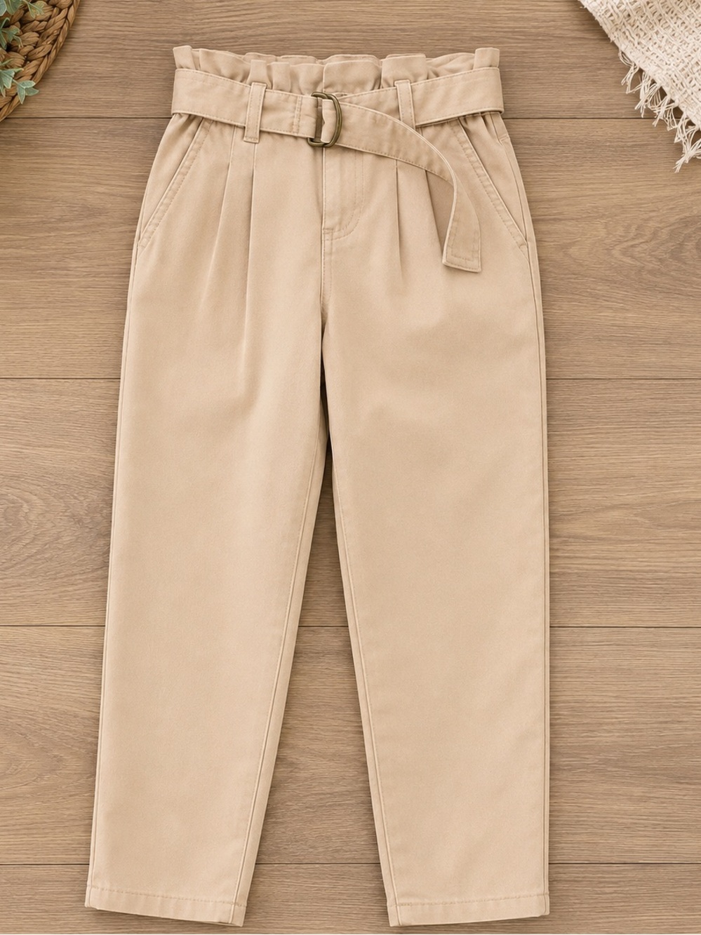 Polo Ralph Lauren Girls Size 4 Khaki Paperbag Waist Belted Pants